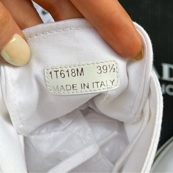 NEW Size 39.5 Unisex Prada Mid Top Gabardine Polka Dot White Canvas Logo Sneaker - Picture 13 of 13